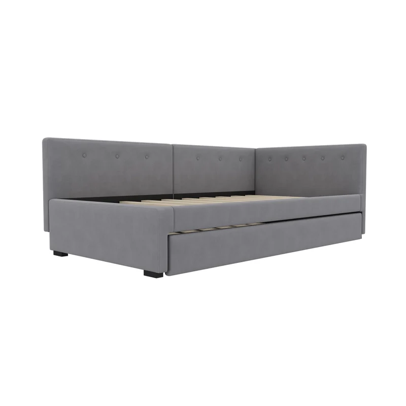 Letto singolo 90x200 cm con letto estraibile; struttura in velluto grigio
