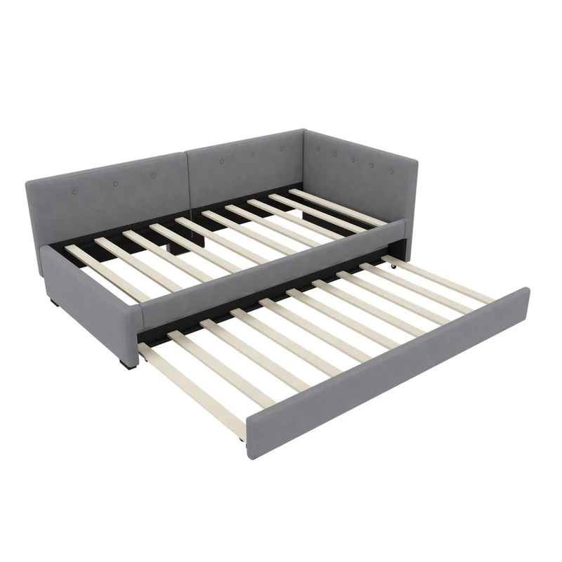 Letto singolo 90x200 cm con letto estraibile; struttura in velluto grigio