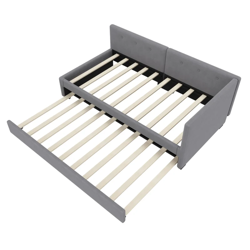 Letto singolo 90x200 cm con letto estraibile; struttura in velluto grigio