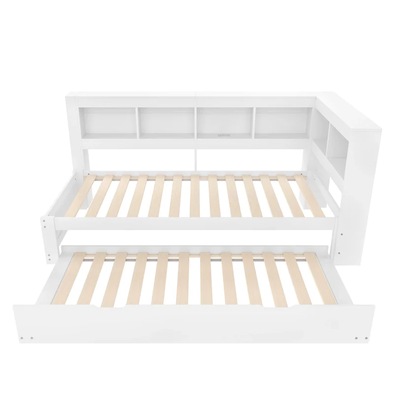 Divano letto singolo 90x200 cm bianco con rete a doghe e letto estraibile