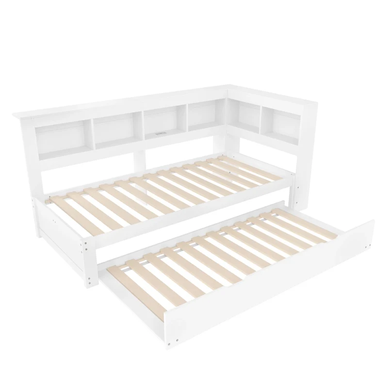 Divano letto singolo 90x200 cm bianco con rete a doghe e letto estraibile