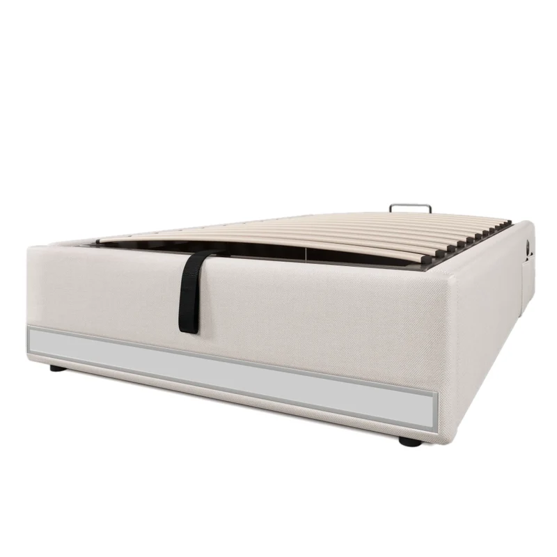 Letto imbottito 90x200 cm senza testiera con contenitore idraulico; LED multicolore; beige