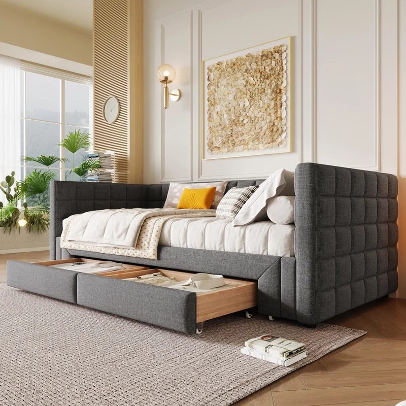 Daybed in velluto 90x200 cm; divano letto estraibile fino a 180 cm; grigio