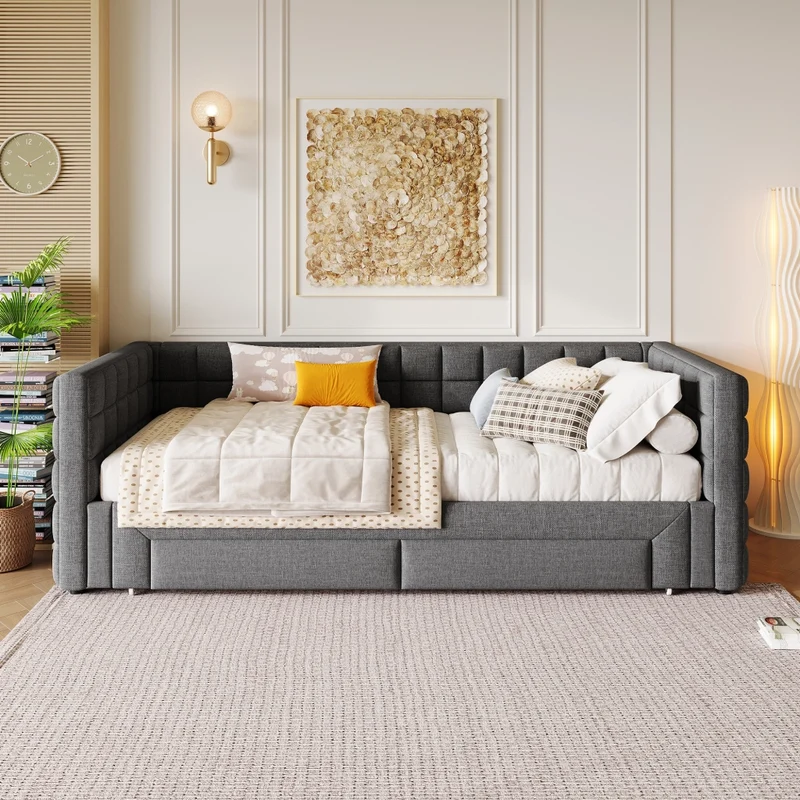 Daybed in velluto 90x200 cm; divano letto estraibile fino a 180 cm; grigio
