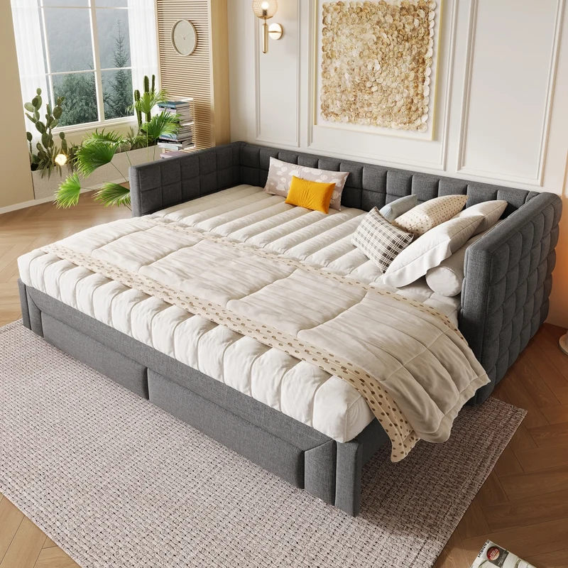 Daybed in velluto 90x200 cm; divano letto estraibile fino a 180 cm; grigio