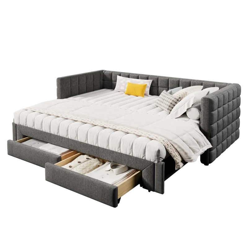 Daybed in velluto 90x200 cm; divano letto estraibile fino a 180 cm; grigio