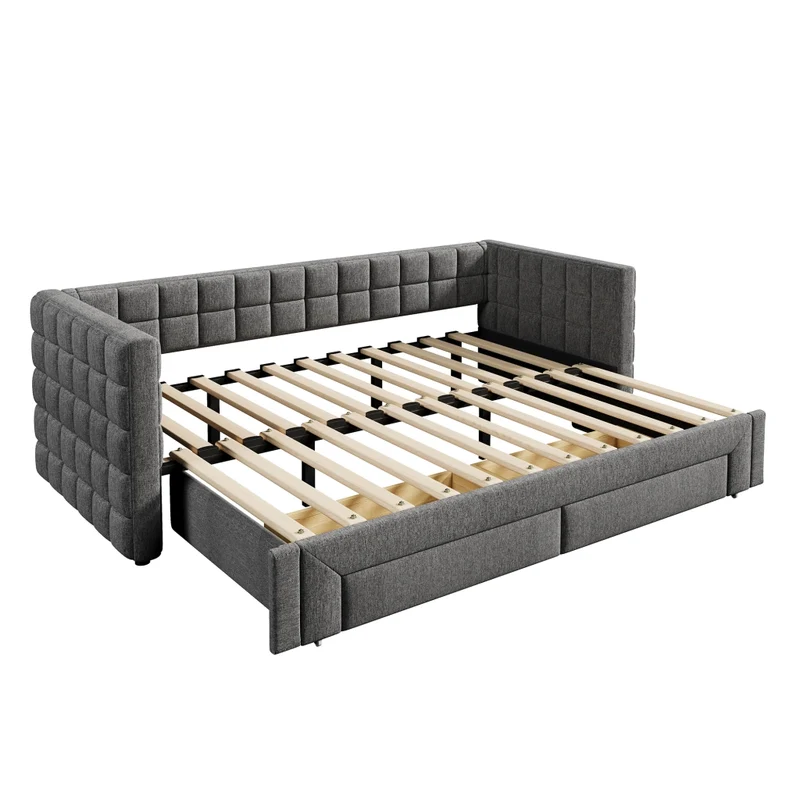 Daybed in velluto 90x200 cm; divano letto estraibile fino a 180 cm; grigio