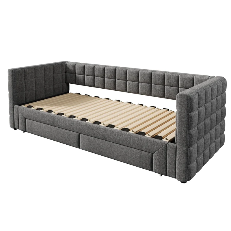 Daybed in velluto 90x200 cm; divano letto estraibile fino a 180 cm; grigio