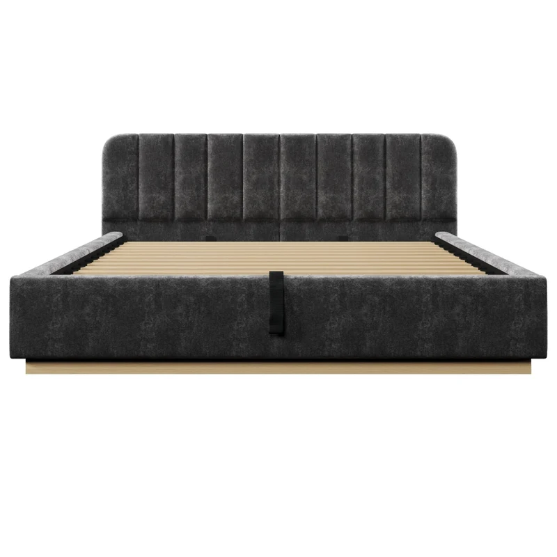 Letto matrimoniale imbottito 180x200 cm con contenitore idraulico e rete a doghe; ciniglia antracite
