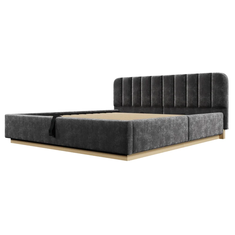 Letto matrimoniale imbottito 180x200 cm con contenitore idraulico e rete a doghe; ciniglia antracite