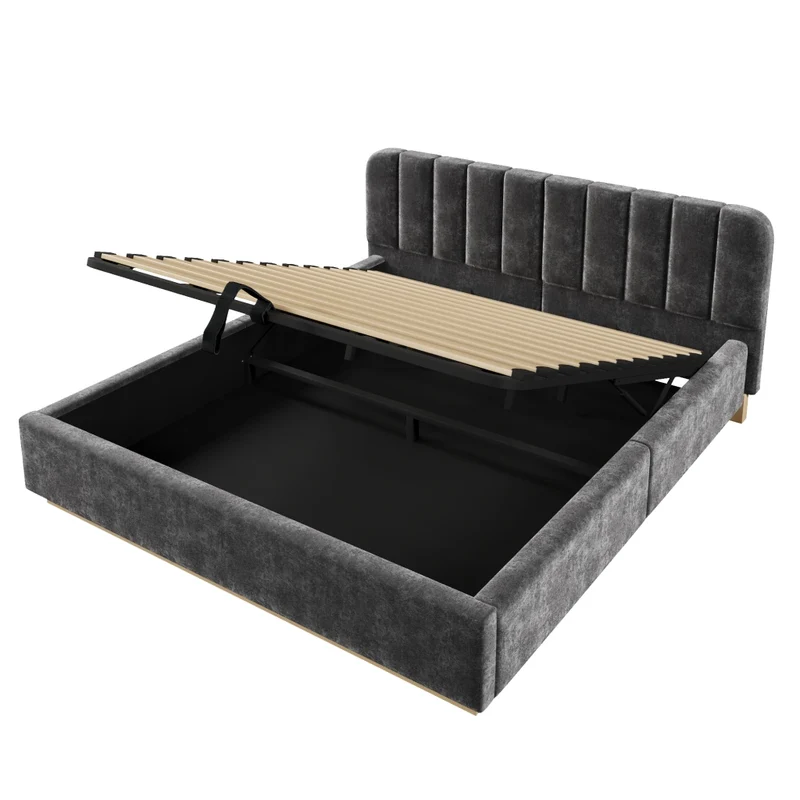 Letto matrimoniale imbottito 180x200 cm con contenitore idraulico e rete a doghe; ciniglia antracite