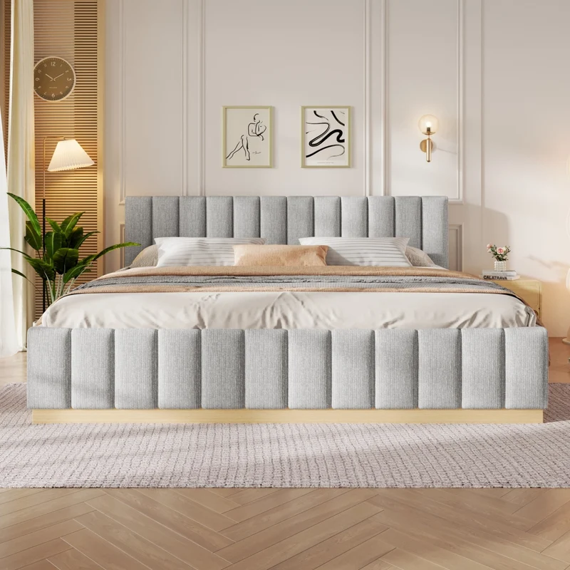 Letto matrimoniale imbottito 180x200 con rete a doghe e testiera alta in ciniglia grigia