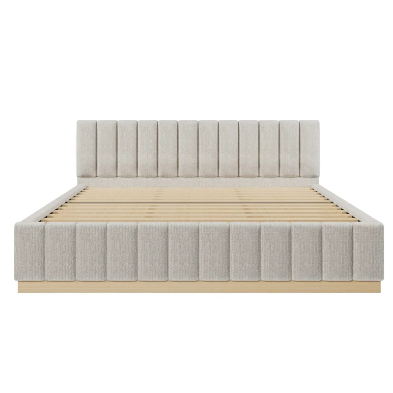 Letto matrimoniale imbottito 180x200 con rete a doghe e testiera alta in ciniglia grigia