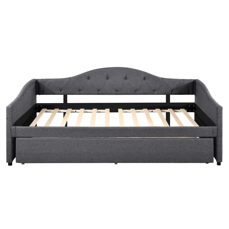 Letto da giorno con letto estraibile 90x200 cm in lino grigio; divano letto singolo