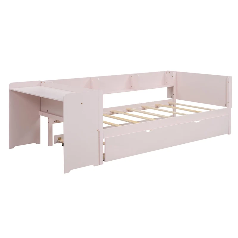 Letto per bambini 90x200 cm rosa con letto estraibile 90x180 cm e scrivania