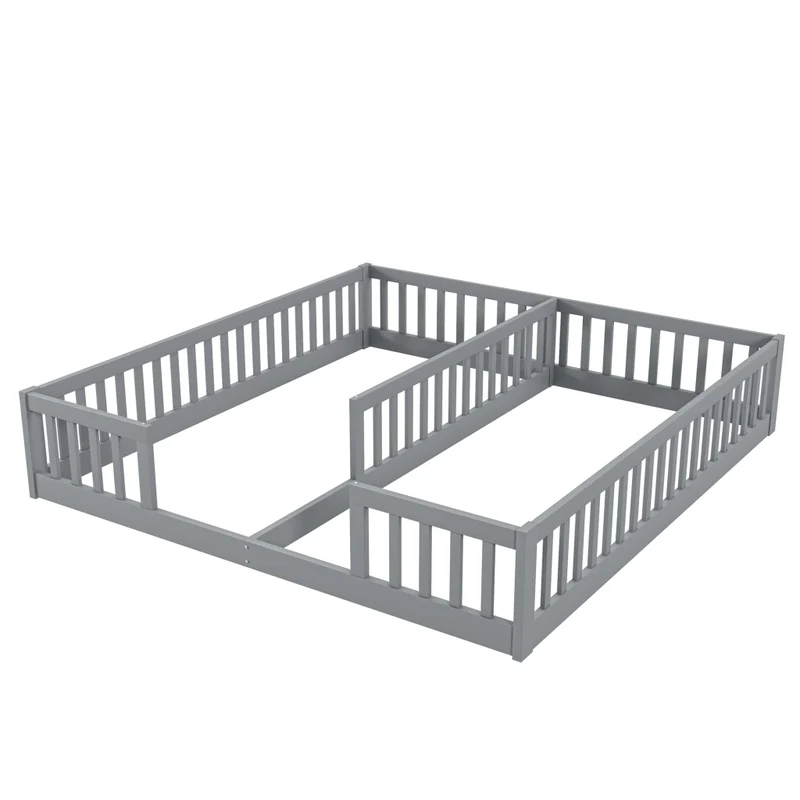 Letto doppio per due bambini 90x200 cm in pino e MDF; grigio; con sponde di sicurezza