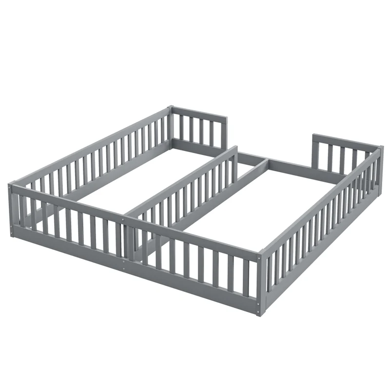 Letto doppio per due bambini 90x200 cm in pino e MDF; grigio; con sponde di sicurezza