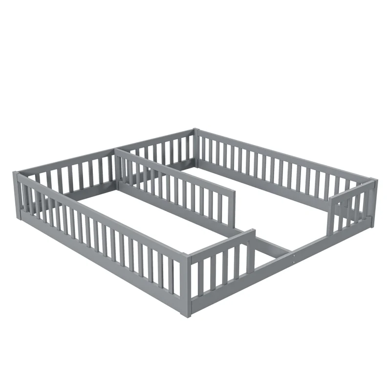 Letto doppio per due bambini 90x200 cm in pino e MDF; grigio; con sponde di sicurezza