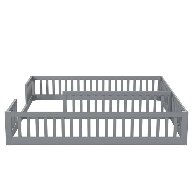 Letto doppio per due bambini 90x200 cm in pino e MDF; grigio; con sponde di sicurezza