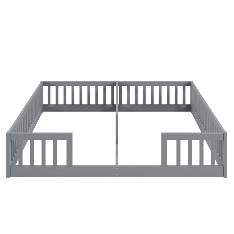 Letto doppio per due bambini 90x200 cm in pino e MDF; grigio; con sponde di sicurezza