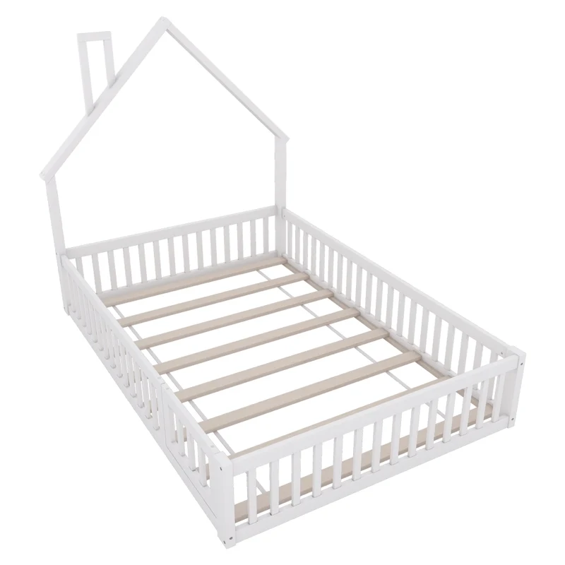 Letto per bambini 140 x 200 cm a forma di camino; in pino e MDF bianco per cameretta