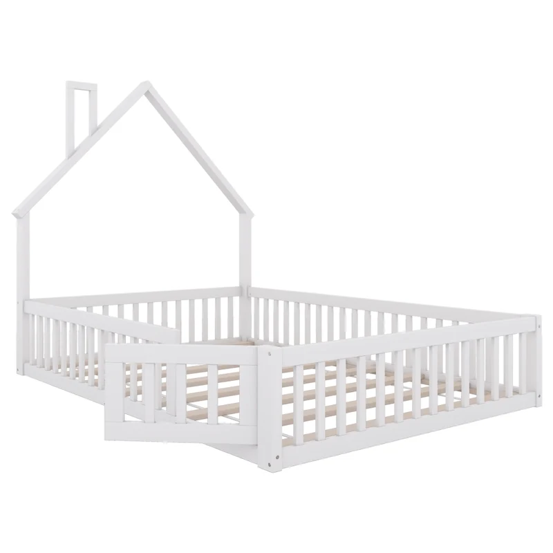 Letto per bambini 140 x 200 cm a forma di camino; in pino e MDF bianco per cameretta