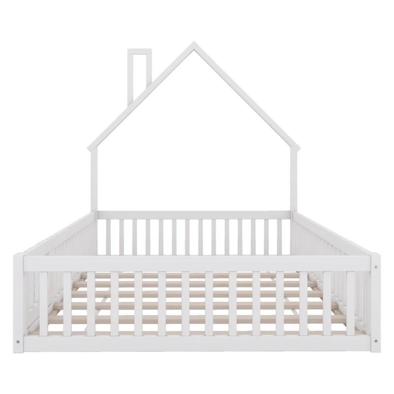Letto per bambini 140 x 200 cm a forma di camino; in pino e MDF bianco per cameretta