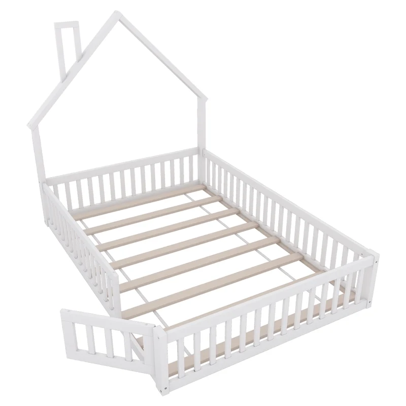 Letto per bambini 140 x 200 cm a forma di camino; in pino e MDF bianco per cameretta