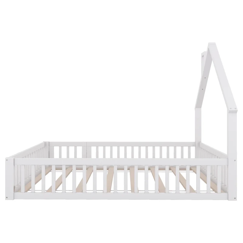 Letto per bambini 140 x 200 cm a forma di camino; in pino e MDF bianco per cameretta