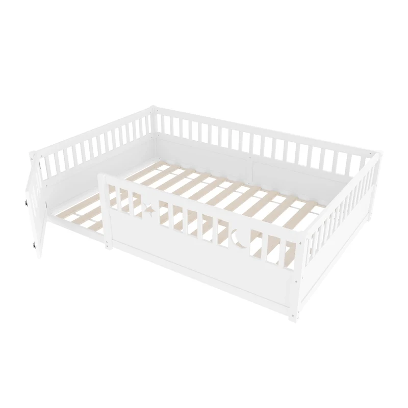 Letto per bambini 140 x 190 cm con sponde di sicurezza; legno di pino bianco e decorazioni stelle e luna