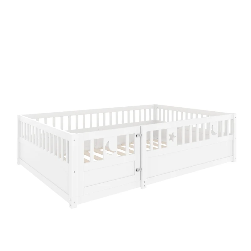 Letto per bambini 140 x 190 cm con sponde di sicurezza; legno di pino bianco e decorazioni stelle e luna