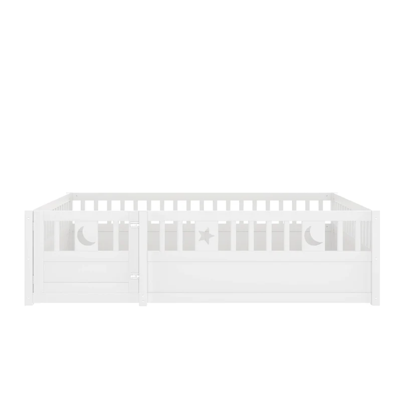 Letto per bambini 140 x 190 cm con sponde di sicurezza; legno di pino bianco e decorazioni stelle e luna