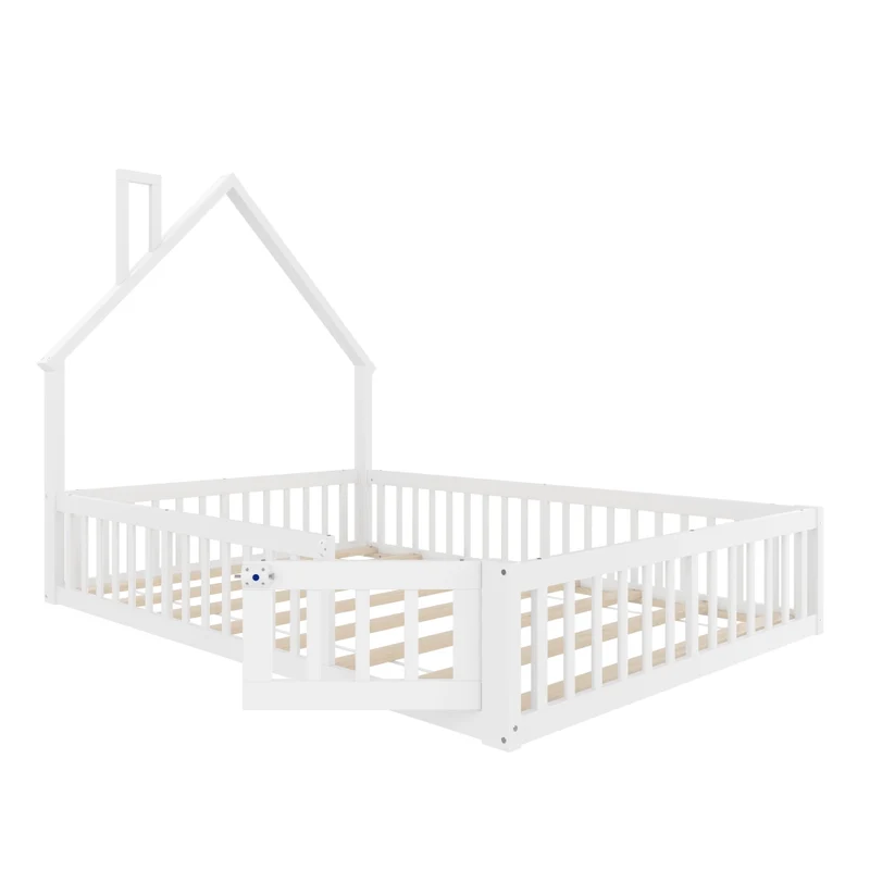 Letto per bambini 140 x 190 cm con rete a doghe; struttura a forma di camino in pino e MDF; bianco