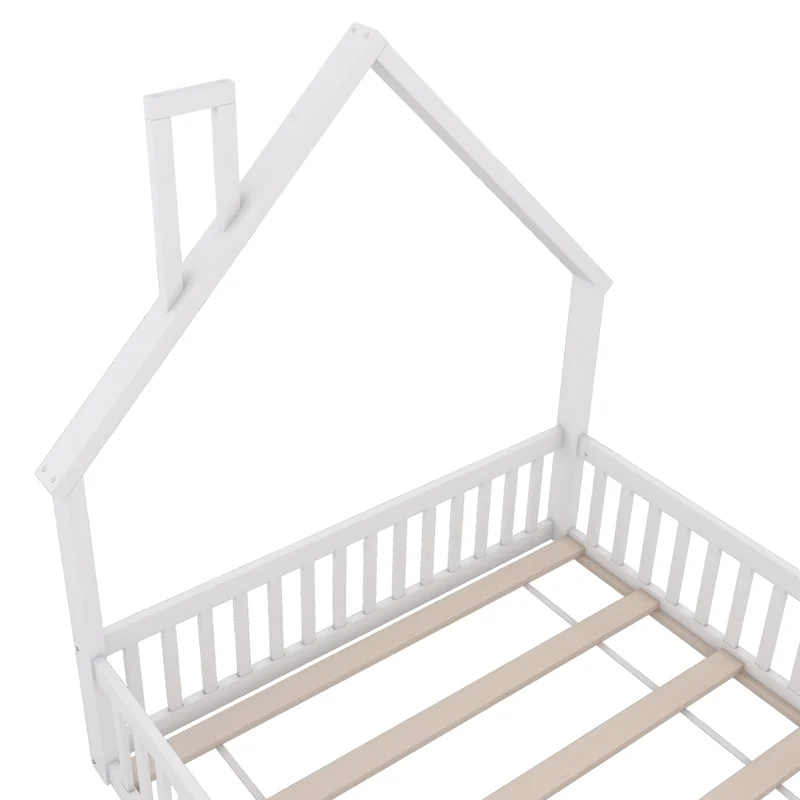 Letto per bambini 140 x 190 cm con rete a doghe; struttura a forma di camino in pino e MDF; bianco