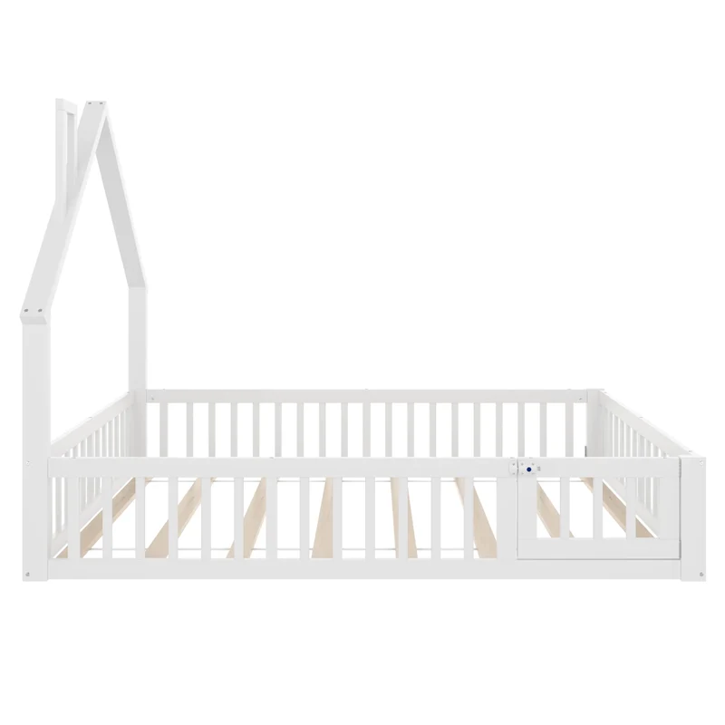 Letto per bambini 140 x 190 cm con rete a doghe; struttura a forma di camino in pino e MDF; bianco