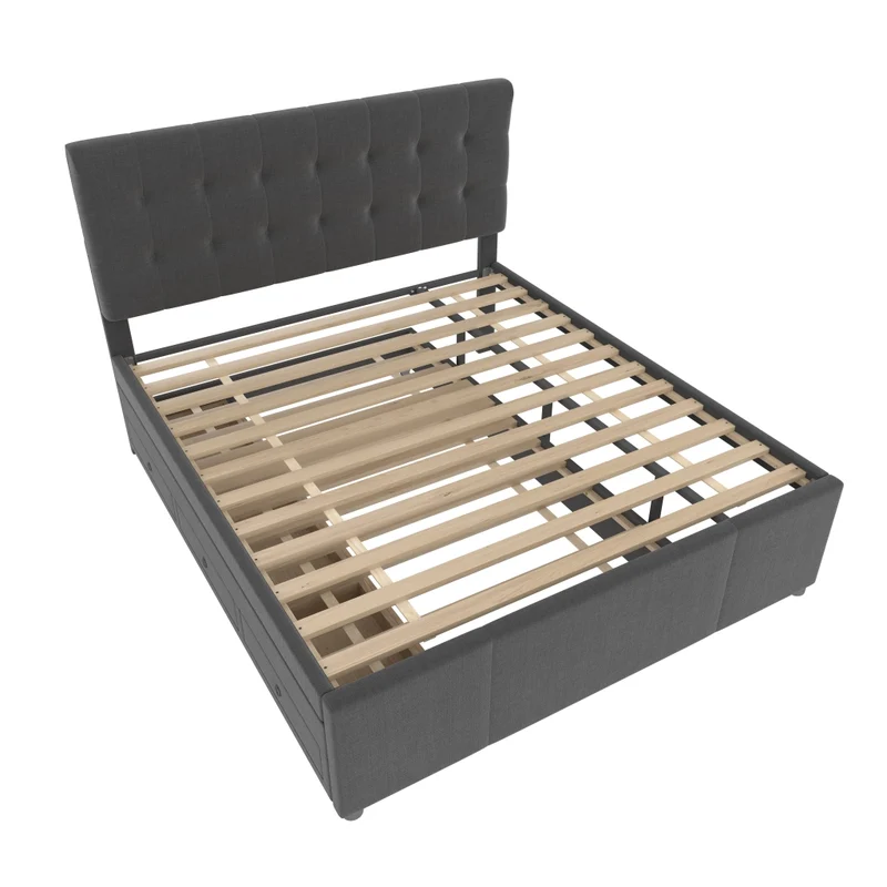 Letto imbottito 140x200 cm con letto estraibile; 3 cassetti e testiera regolabile; grigio