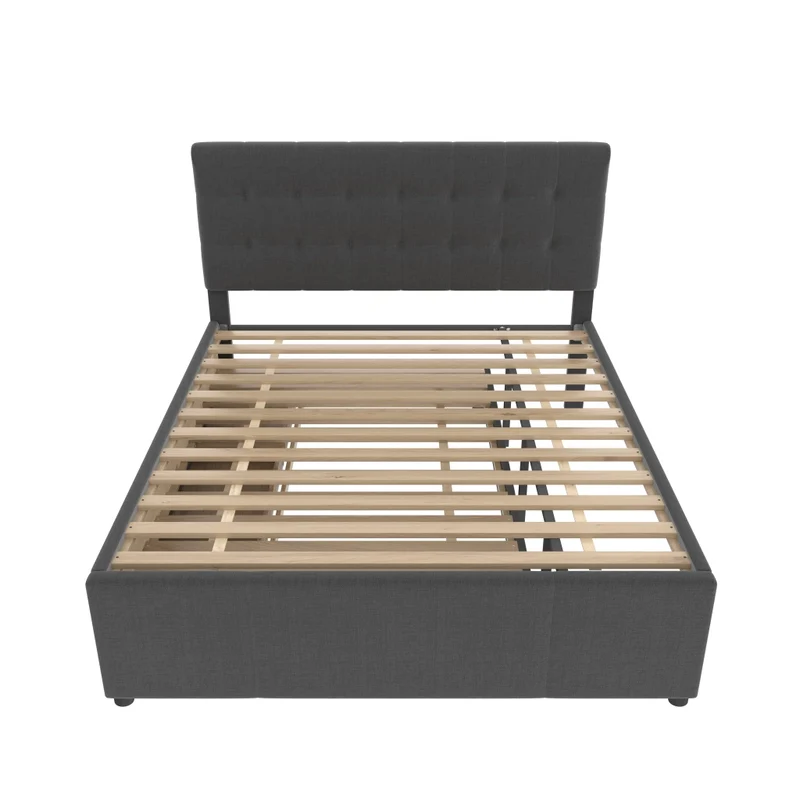 Letto imbottito 140x200 cm con letto estraibile; 3 cassetti e testiera regolabile; grigio