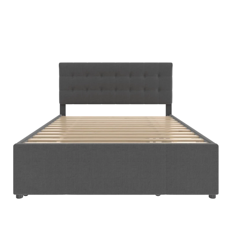 Letto imbottito 140x200 cm con letto estraibile; 3 cassetti e testiera regolabile; grigio