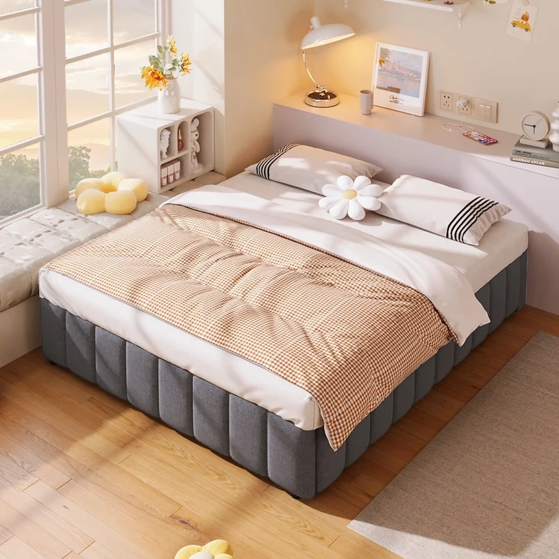 Letto contenitore 140x200 cm in lino e MDF; idraulico; senza testiera; grigio