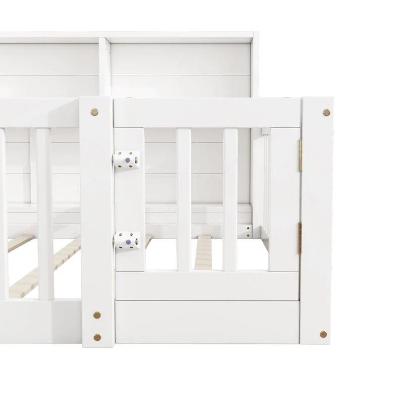 Letto per bambini 140x200 cm con rete a doghe e contenitore laterale; in pino e MDF bianco