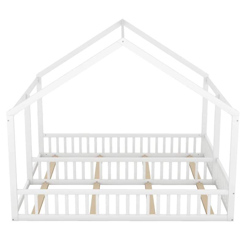 Letto doppio per bambini 90 x 200 cm; struttura in pino e MDF; bianco; con tetto e sponde