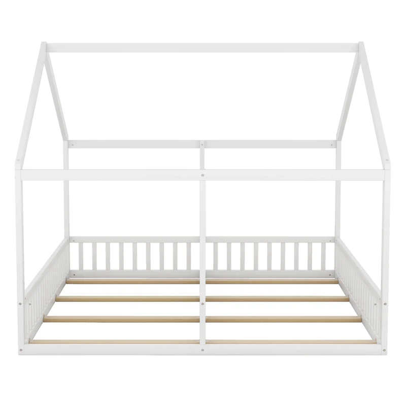 Letto doppio per bambini 90 x 200 cm; struttura in pino e MDF; bianco; con tetto e sponde