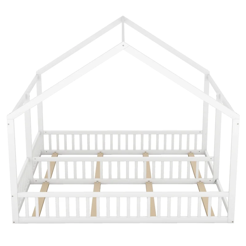 Letto doppio per bambini 90 x 200 cm; struttura in pino e MDF; bianco; con tetto e sponde