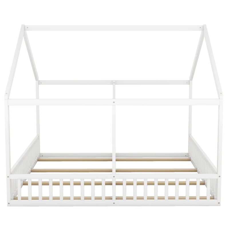 Letto doppio per bambini 90 x 200 cm; struttura in pino e MDF; bianco; con tetto e sponde