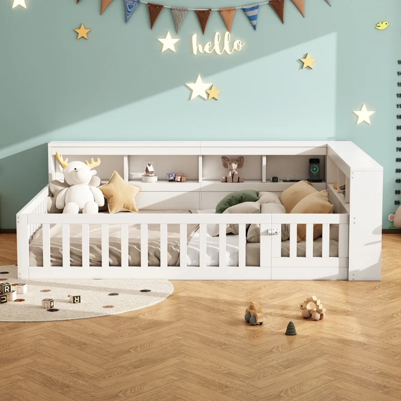Letto 140x190 cm con rete a doghe; daybed bianco con vani e sponda laterale