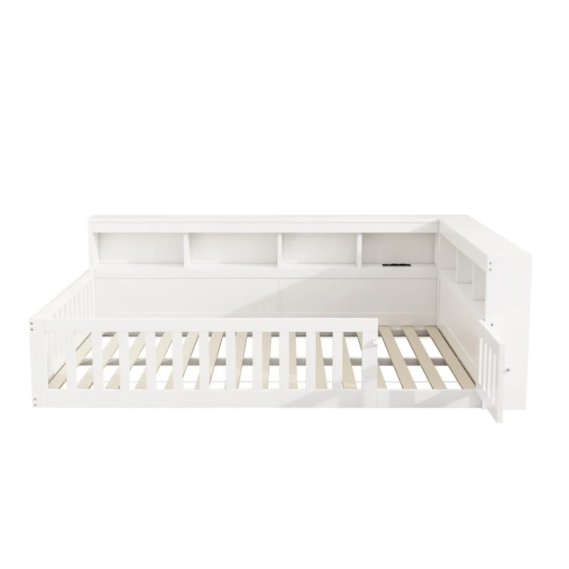 Letto 140x190 cm con rete a doghe; daybed bianco con vani e sponda laterale