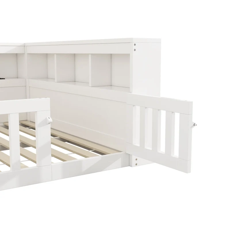 Letto 140x190 cm con rete a doghe; daybed bianco con vani e sponda laterale