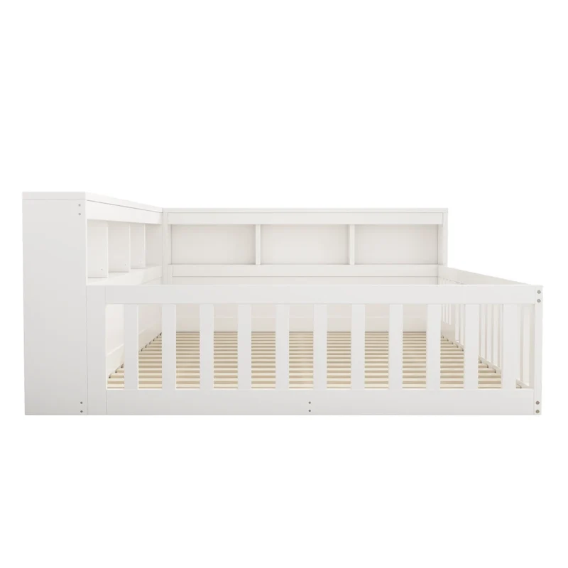 Letto 140x190 cm con rete a doghe; daybed bianco con vani e sponda laterale