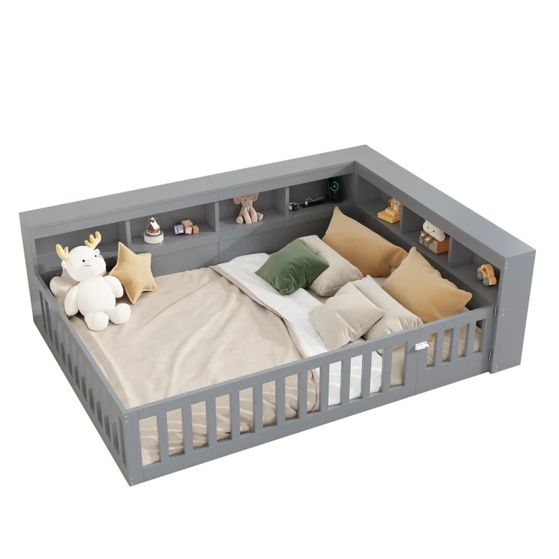 Letto 140x200 cm; daybed con rete a doghe; prese USB; vano laterale e sponda ribaltabile; grigio
