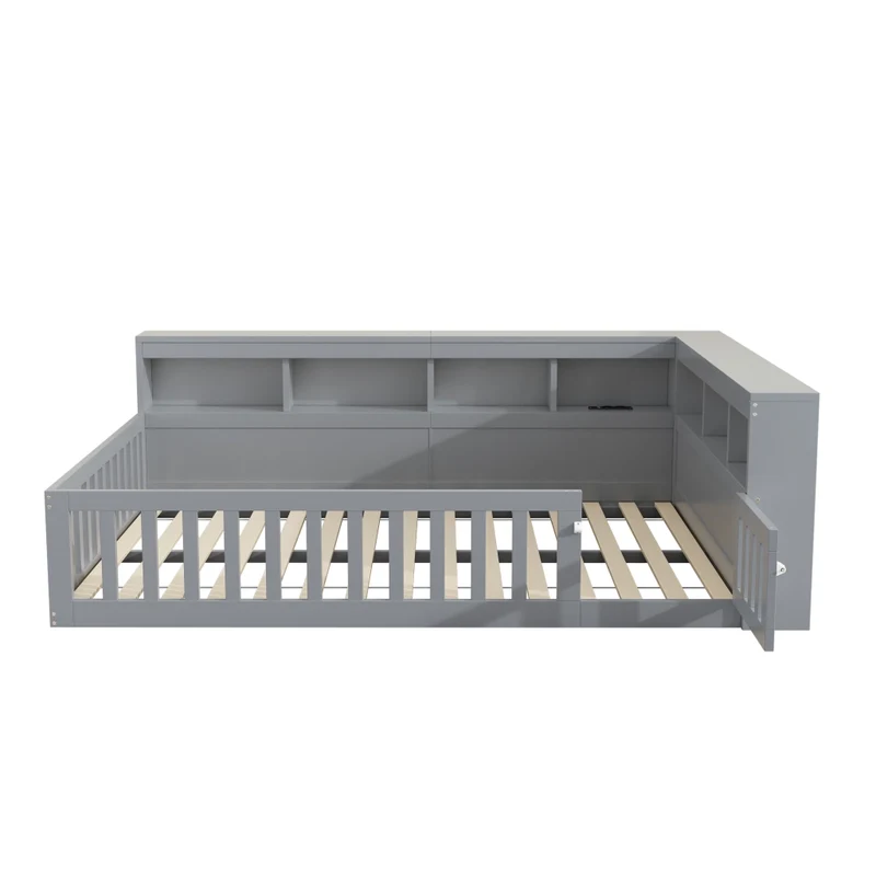 Letto 140x200 cm; daybed con rete a doghe; prese USB; vano laterale e sponda ribaltabile; grigio